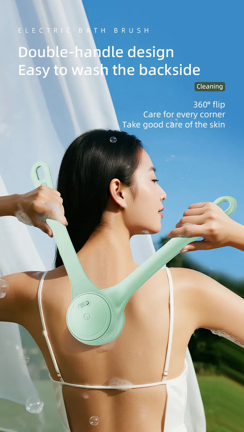 HOMEFISH Dual Handle Electric Bath Body Scrubber Brush with Long Handle Back Cleaning Tool for Back Exfoliation And Deep Cleanin