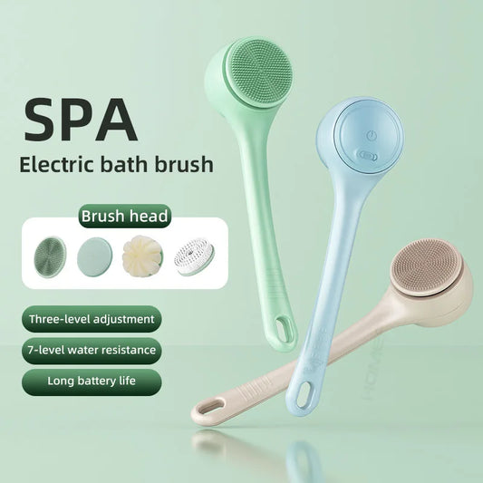 HOMEFISH Dual Handle Electric Bath Body Scrubber Brush with Long Handle Back Cleaning Tool for Back Exfoliation And Deep Cleanin